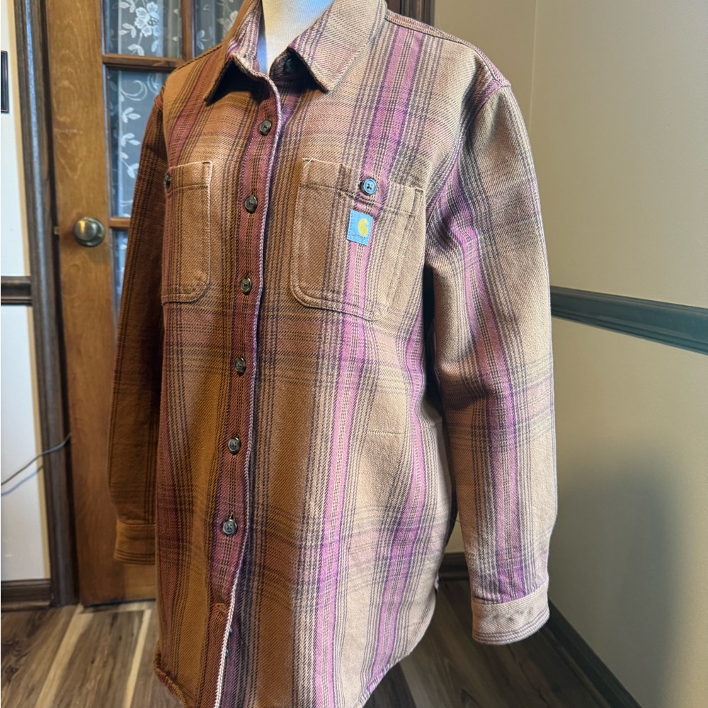 Carhartt Brown and Pink Plaid Shirt